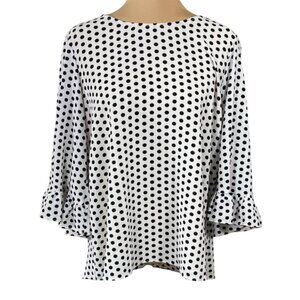 Crew Knitwear Black White Dot Size L Large Ruffle Sleeve